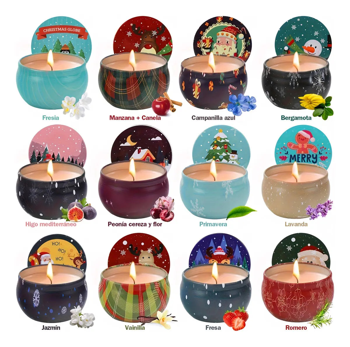 Navideño Vela Aromaterapia, 12 Pz Velas Aromaticas Cera Soja