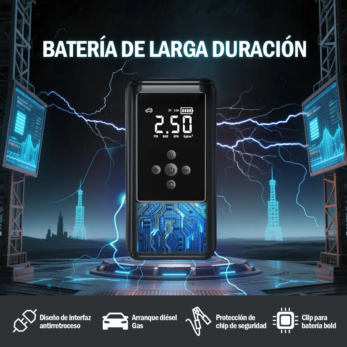 Arrancador de Batería y Compresor de Aire JZZB para Auto y Moto con Linterna