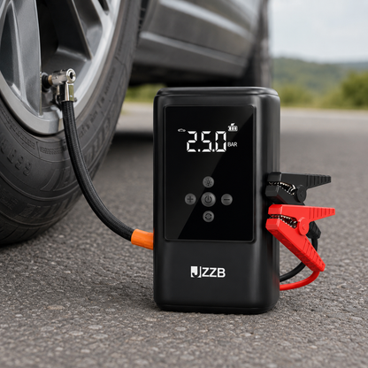 Arrancador de Batería y Compresor de Aire JZZB para Auto y Moto con Linterna
