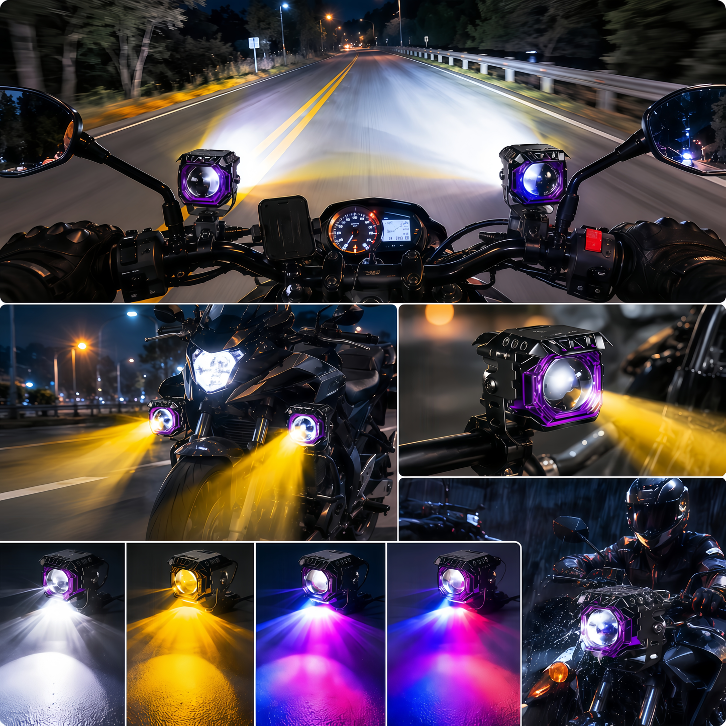 Par Faros Led Auxiliares Moto Lupa 6 Modos Estrobo 120w