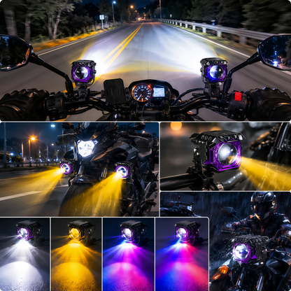 Par Faros Led Auxiliares Moto Lupa 6 Modos Estrobo 120w