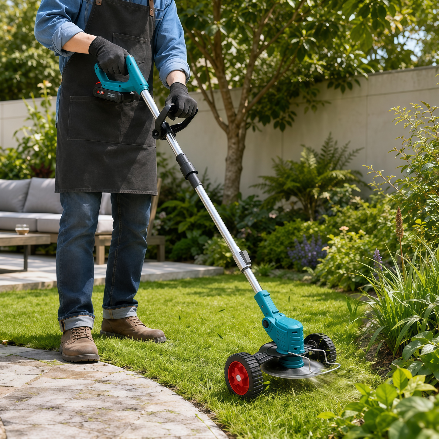 Desbrozadora Eléctrico Podadora Portátil Inalámbrica Con Ruedas Y 2 Baterías Accesorios Incluidos 11 Herramientas Para Jardineria Pasto Podadora Plegable
