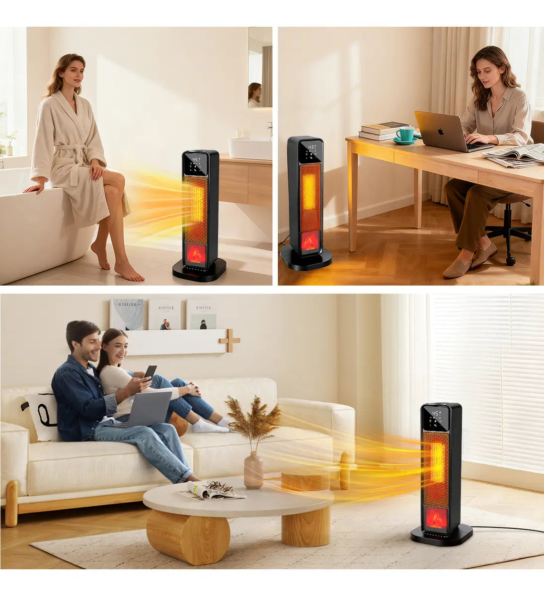Calefactor Eléctrico De Aire Calentador Cerámico Ptc De 61cm De Alto 4 Modos Con Control Remoto 1500w Calentamiento Rápido