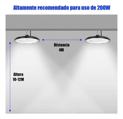 Lámpara Plafón LED Techo Negro 200W 20000lm JZZB UFO-200W Luz Blanca Fría