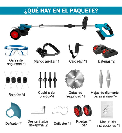 Desbrozadora Eléctrico Podadora Portátil Inalámbrica Con Ruedas Y 2 Baterías Accesorios Incluidos 11 Herramientas Para Jardineria Pasto Podadora Plegable