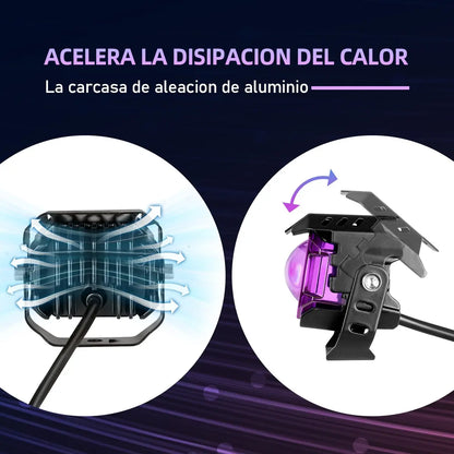 Par Faros Led Auxiliares Moto Lupa 6 Modos Estrobo 120w
