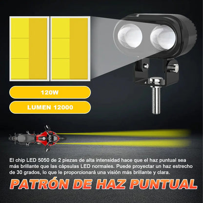 Par Faros Led Auxiliares Luces Foco Para Motos Auto 120w