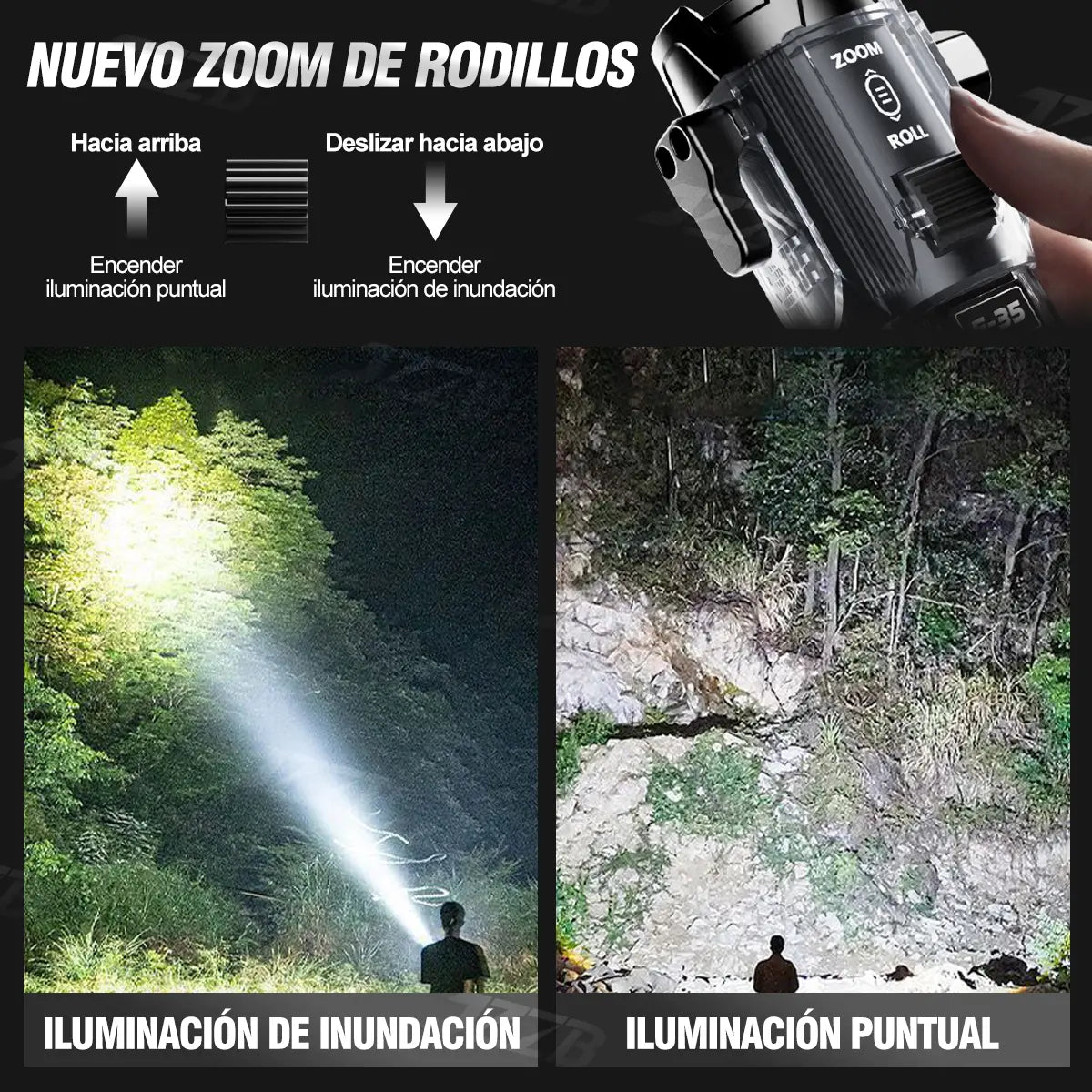 JZZB® 2pzs Linternas Recargables Led Lampara Tactica Camping 10000lm Con 5 Modos
