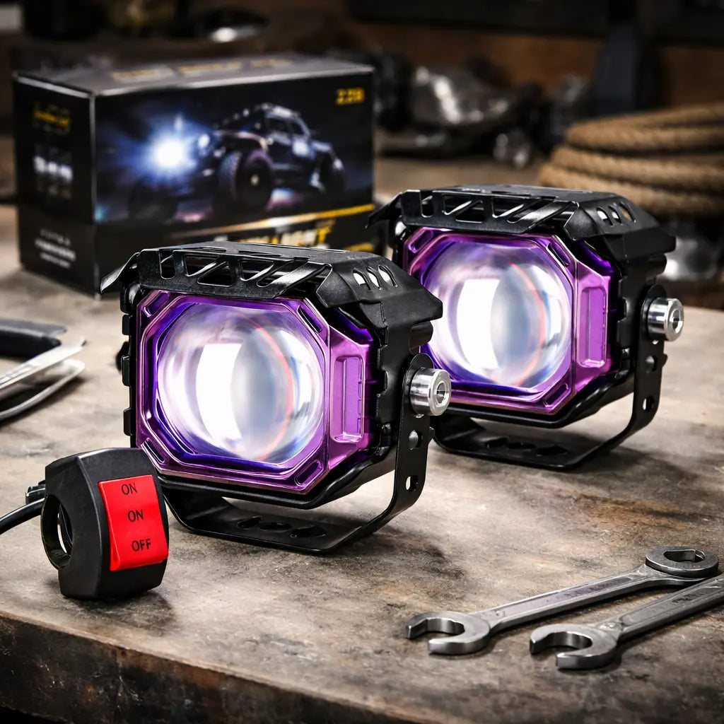 Par Faros Led Auxiliares Moto Lupa 6 Modos Estrobo 120w