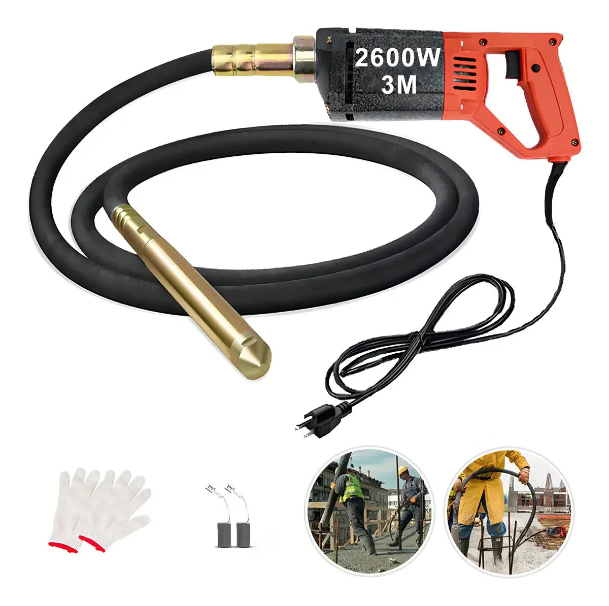Jzzb® Vibrador Eléctrico Con 3m Chicote Para Concreto 2600w Herramienta De Vibración De Construcción, Columnas De Hormigón, Carreteras, Vallas Y Trabajos De Ingeniería Personal