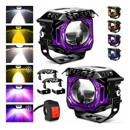 Par Faros Led Auxiliares Moto Lupa 6 Modos Estrobo 120w