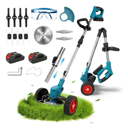 Desbrozadora Eléctrico Podadora Portátil Inalámbrica Con Ruedas Y 2 Baterías Accesorios Incluidos 11 Herramientas Para Jardin