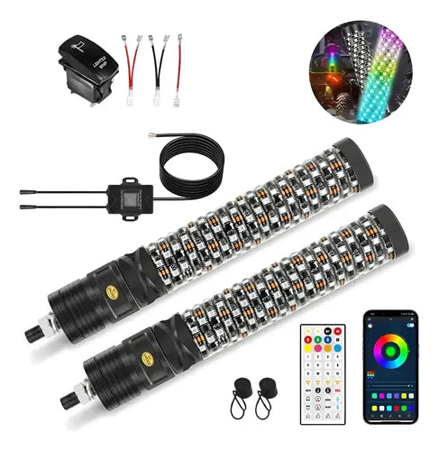 Un Par Antenas Led Rgb 30cm Rzr, Remoto Y App, Impermeable