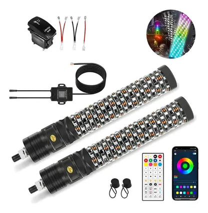 Un Par Antenas Led Rgb 30cm Rzr, Remoto Y App, Impermeable