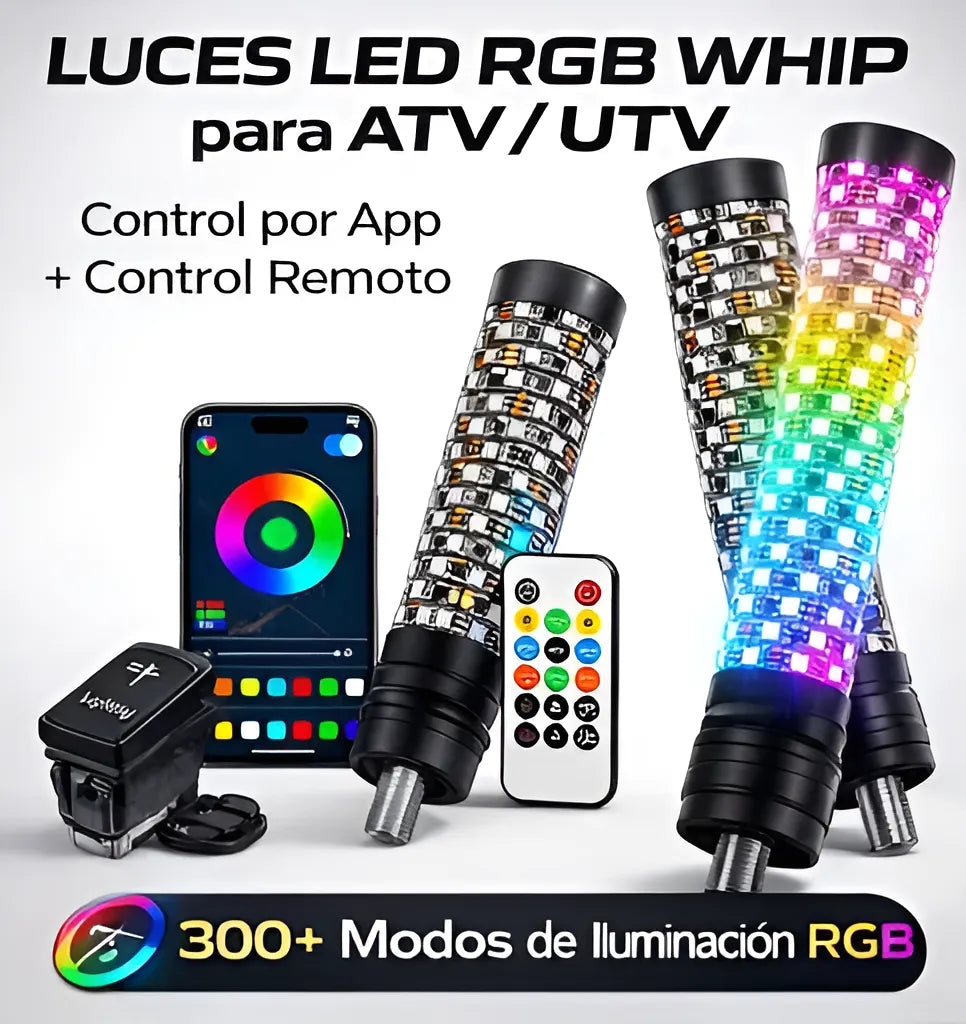 Un Par Antenas Led Rgb 30cm Rzr, Remoto Y App, Impermeable