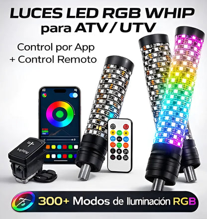 Un Par Antenas Led Rgb 30cm Rzr, Remoto Y App, Impermeable