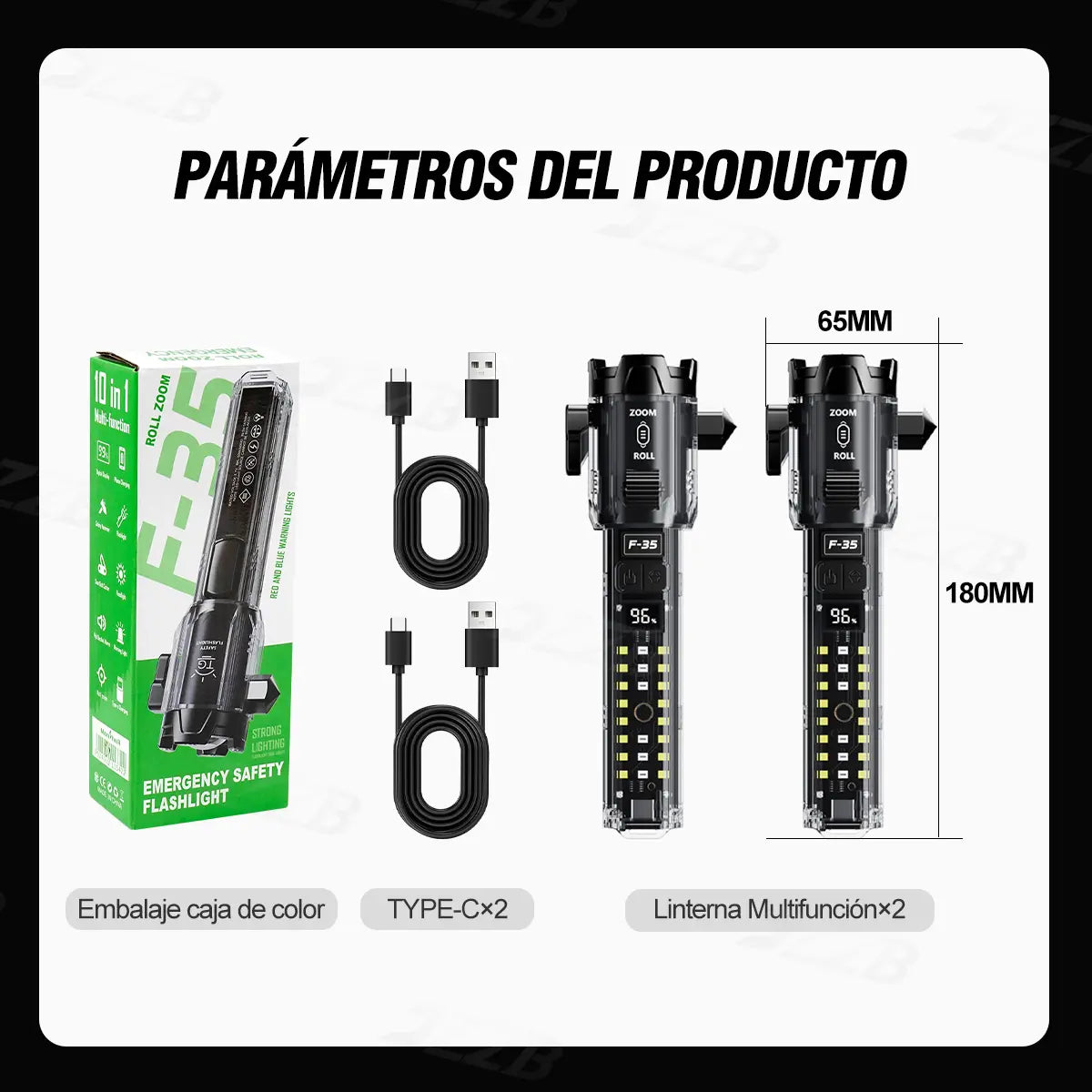 JZZB® 2pzs Linternas Recargables Led Lampara Tactica Camping 10000lm Con 5 Modos