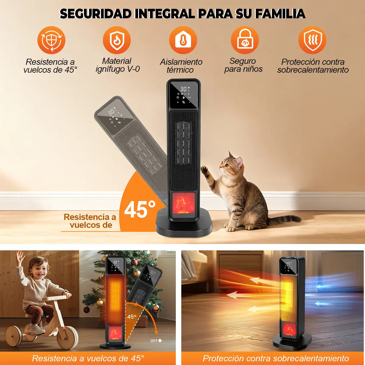 Calefactor Eléctrico De Aire Calentador Cerámico Ptc De 61cm De Alto 4 Modos Con Control Remoto 1500w Calentamiento Rápido