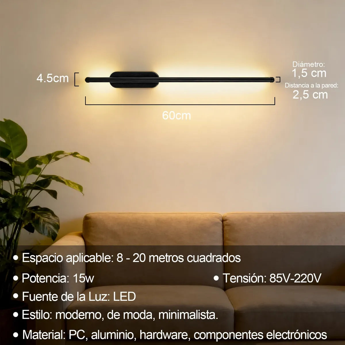 Lámpara Led De Pared Para Baño Interior Exterior 60cm 3 Tono