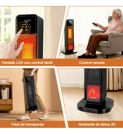 Calefactor Eléctrico De Aire Calentador Cerámico Ptc De 61cm De Alto 4 Modos Con Control Remoto 1500w Calentamiento Rápido