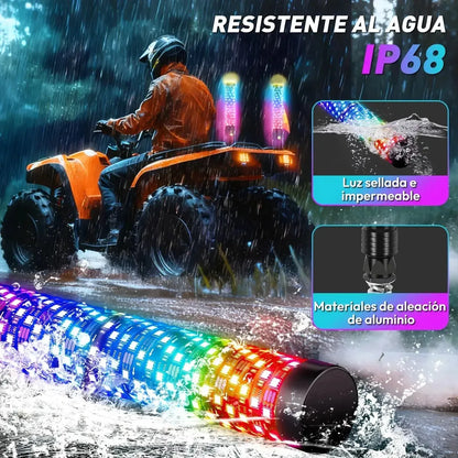 Antenas Led Para Rzr 2pcs Impermeable Rgb 63cm Con Remoto
