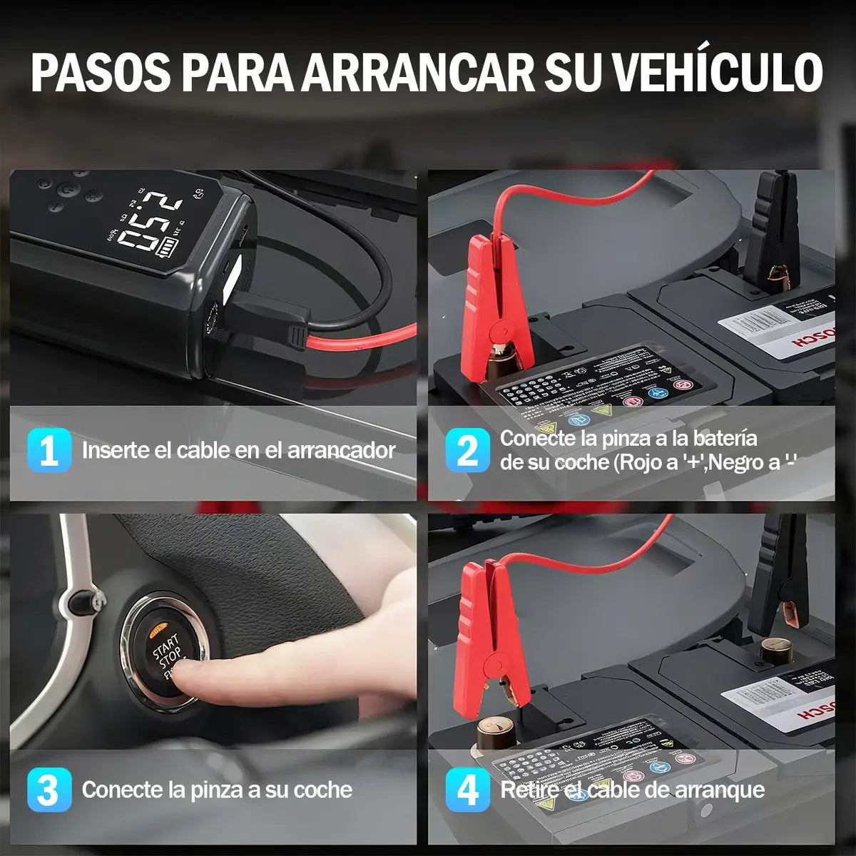 Arrancador de Batería y Compresor de Aire JZZB para Auto y Moto con Linterna
