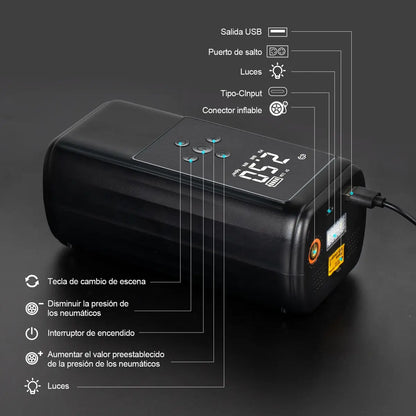 Arrancador de Batería y Compresor de Aire JZZB para Auto y Moto con Linterna