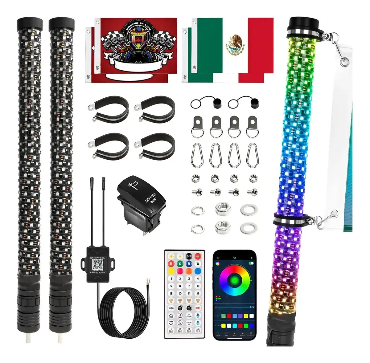 Antenas Led Para Rzr 2pcs Impermeable Rgb 63cm Con Remoto