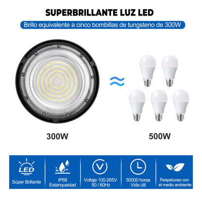 Lámpara LED Industrial UFO 300W JZZB Colgante Techo IP65 Aluminio luz blanca, cálida, neutra 100-265V lampara colgante 3 Color de la luz y Temperatura de color Alta Potencia