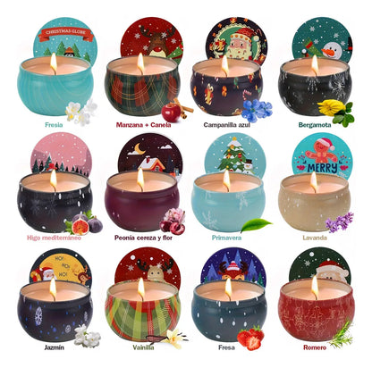 Navideño Vela Aromaterapia, 12 Pz Velas Aromaticas Cera Soja