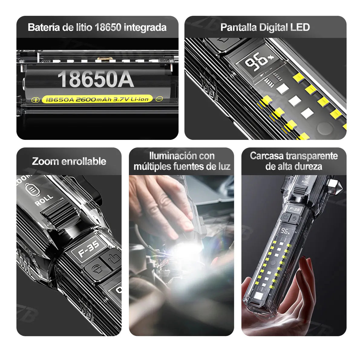JZZB® 2pzs Linternas Recargables Led Lampara Tactica Camping 10000lm Con 5 Modos