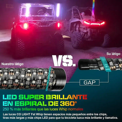 Un Par Antenas Led Rgb 30cm Rzr, Remoto Y App, Impermeable