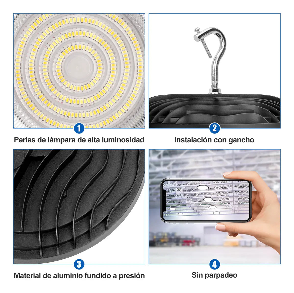 Lámpara LED Industrial UFO 300W JZZB Colgante Techo IP65 Aluminio luz blanca, cálida, neutra 100-265V lampara colgante 3 Color de la luz y Temperatura de color Alta Potencia