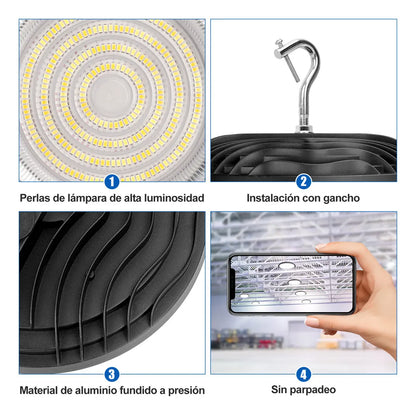 Lámpara LED Industrial UFO 300W JZZB Colgante Techo IP65 Aluminio luz blanca, cálida, neutra 100-265V lampara colgante 3 Color de la luz y Temperatura de color Alta Potencia