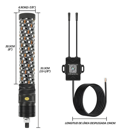 Un Par Antenas Led Rgb 30cm Rzr, Remoto Y App, Impermeable