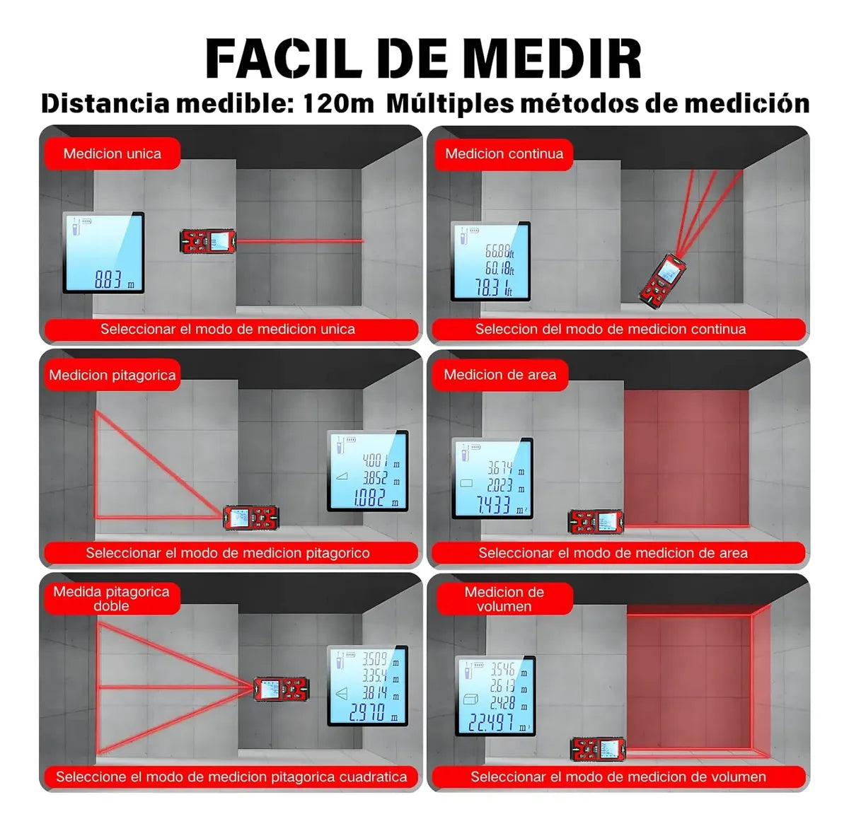 Telémetro Láser Medidor De Distancia Distanciómetro De 120 M