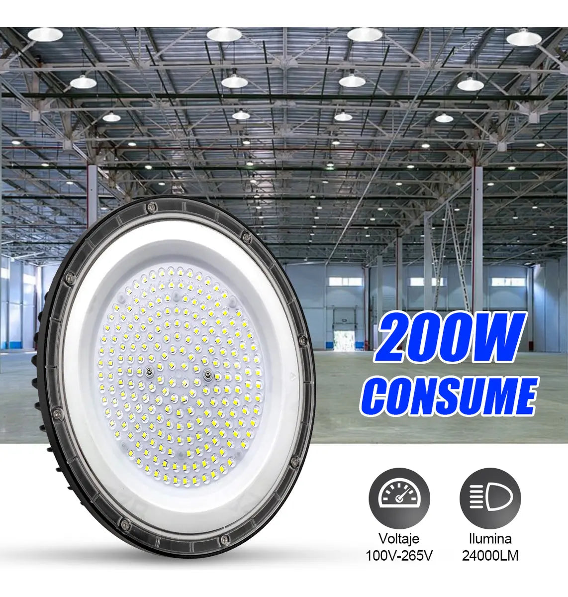 Lámpara Plafón LED Techo Negro 200W 20000lm JZZB UFO-200W Luz Blanca Fría
