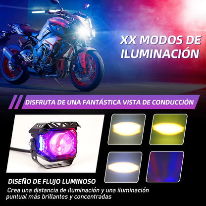 Par Faros Led Auxiliares Moto Lupa 6 Modos Estrobo 120w