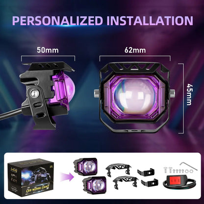 Par Faros Led Auxiliares Moto Lupa 6 Modos Estrobo 120w