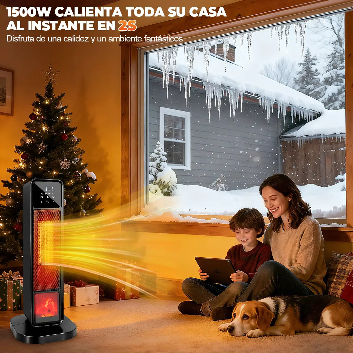 Calefactor Eléctrico De Aire Calentador Cerámico Ptc De 61cm De Alto 4 Modos Con Control Remoto 1500w Calentamiento Rápido