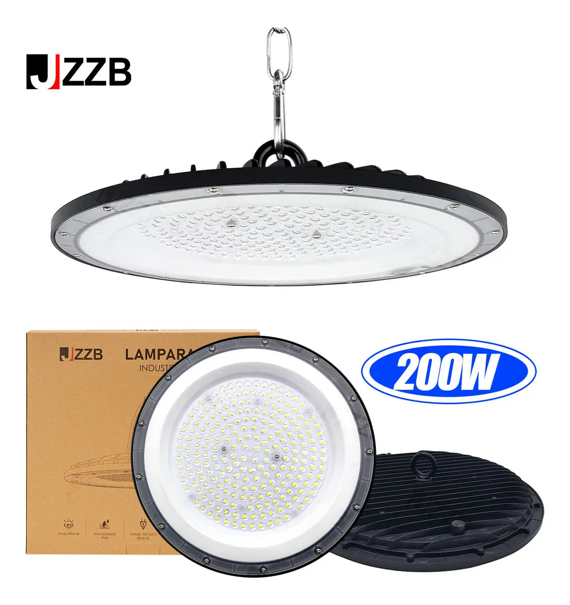 Lámpara Plafón LED Techo Negro 200W 20000lm JZZB UFO-200W Luz Blanca Fría