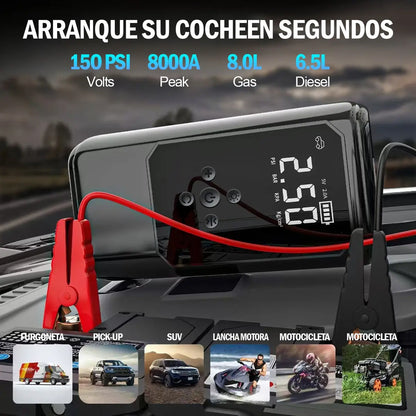 Arrancador de Batería y Compresor de Aire JZZB para Auto y Moto con Linterna