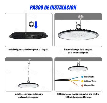 Lámpara Plafón LED Techo Negro 200W 20000lm JZZB UFO-200W Luz Blanca Fría