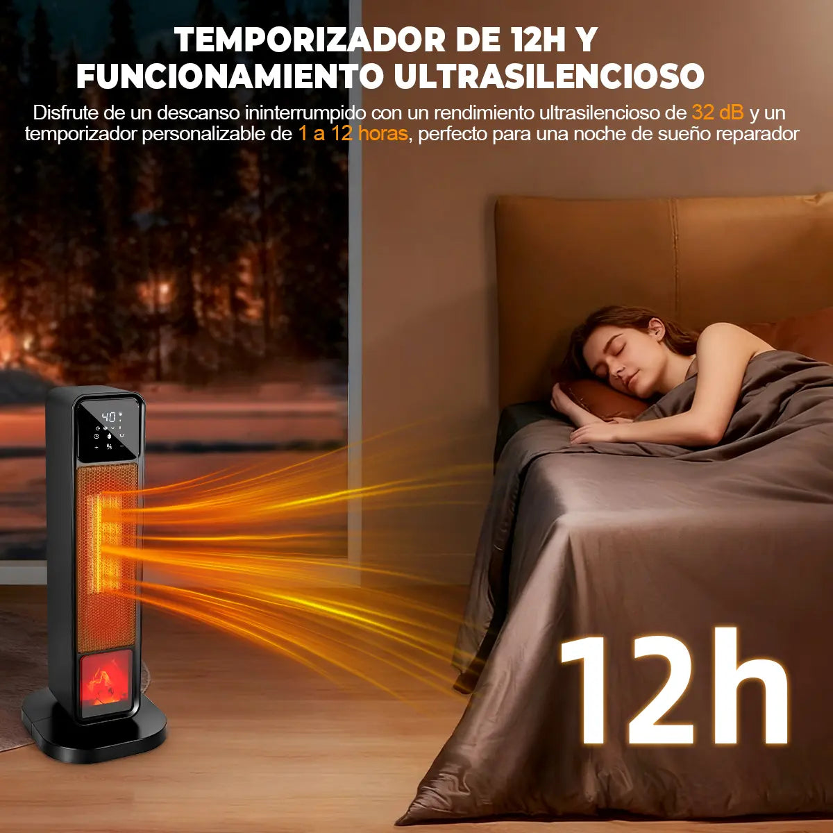 Calefactor Eléctrico De Aire Calentador Cerámico Ptc De 61cm De Alto 4 Modos Con Control Remoto 1500w Calentamiento Rápido