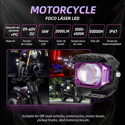 Par Faros Led Auxiliares Moto Lupa 6 Modos Estrobo 120w