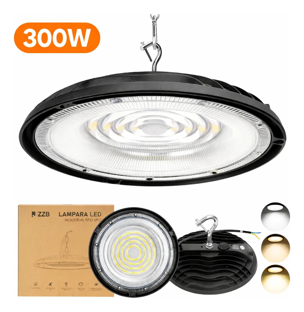 Lámpara LED Industrial UFO 300W JZZB Colgante Techo IP65 Aluminio luz blanca, cálida, neutra 100-265V lampara colgante 3 Color de la luz y Temperatura de color Alta Potencia