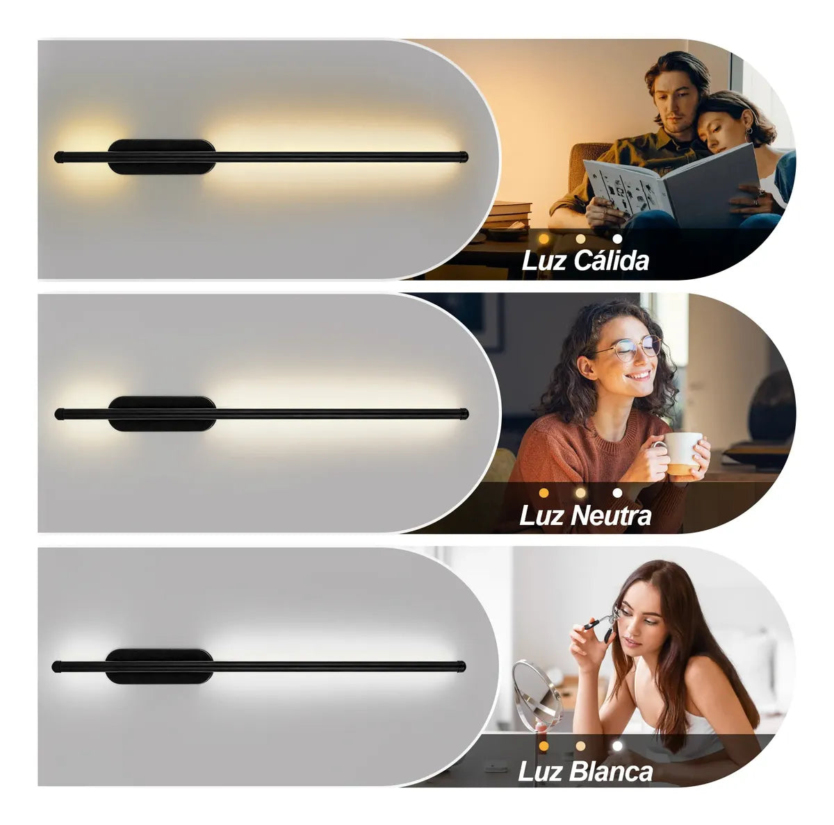 Lámpara Led De Pared Para Baño Interior Exterior 60cm 3 Tono