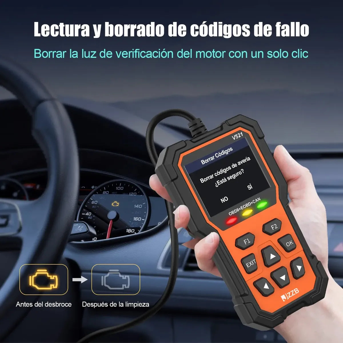Jzzb V521 Escaner Automotriz Obd2 40000 Códigos Avería