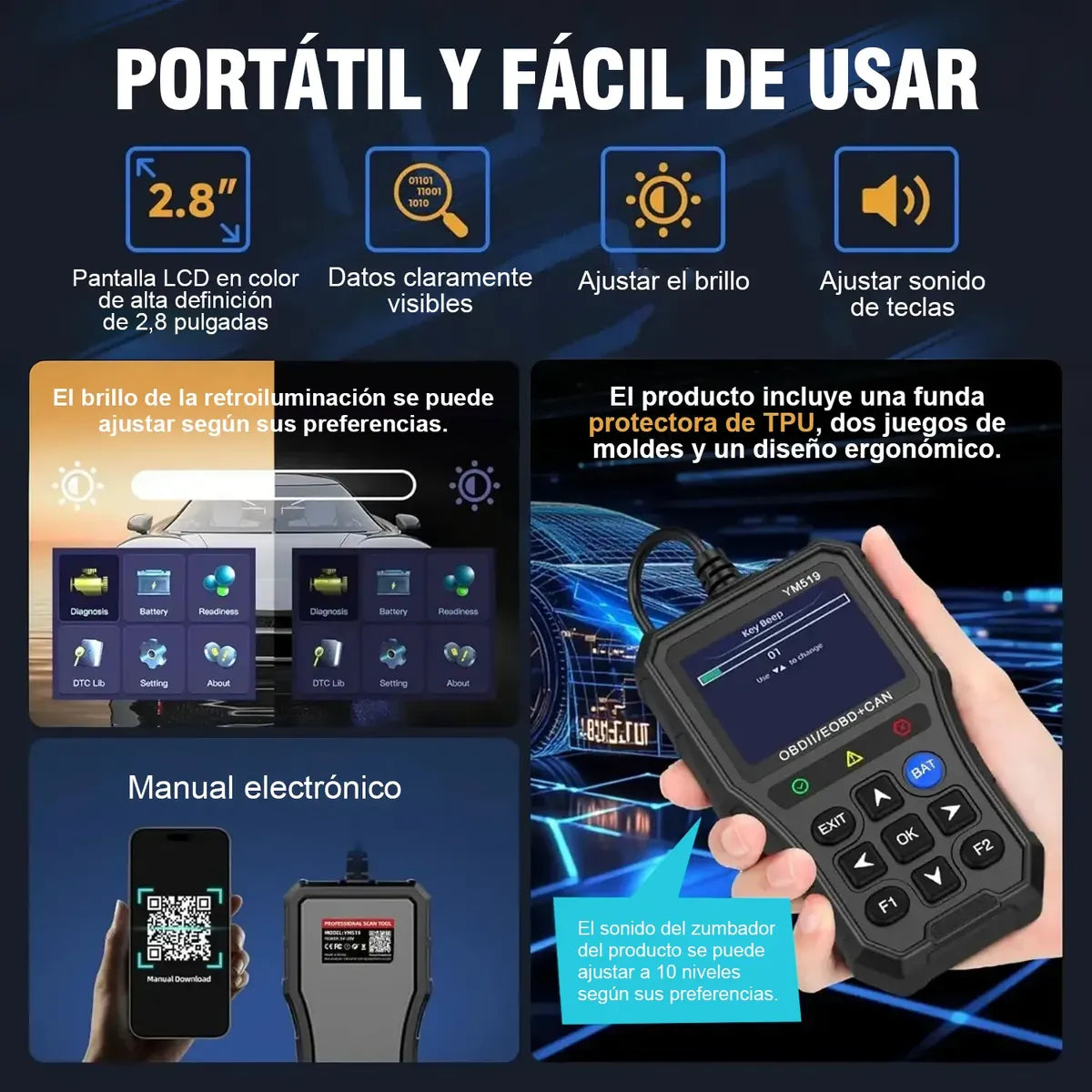 Jzzb® Scanner Automotriz Obd2 Ym519 Para Multimarca Motor