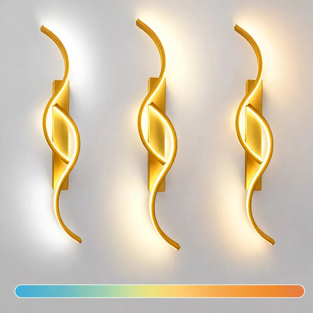 Lámpara Led De Pared Ondulado 60cm 3 Tono Blanco Cálido Nneutro Interior Exterior Dormitor Estructura